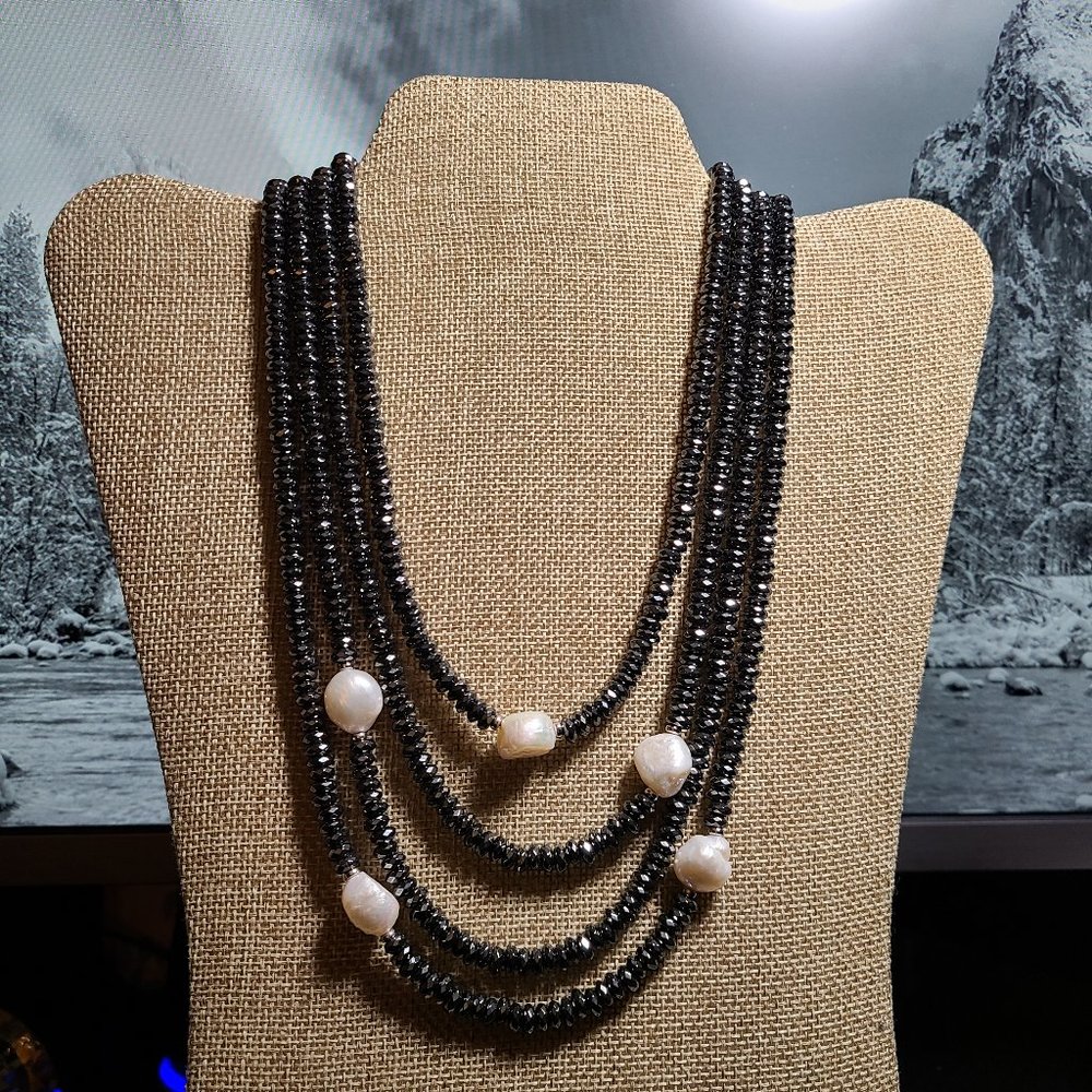 JTV Hematite and Pearl Necklace
